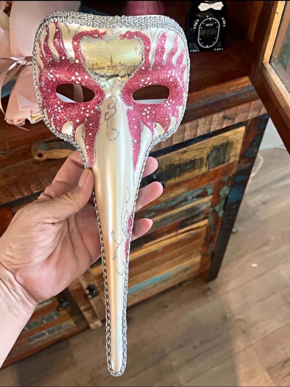 Authentic Venetian Plague Doctor Mask Hand Painted Italy Medico Della Peste Pink